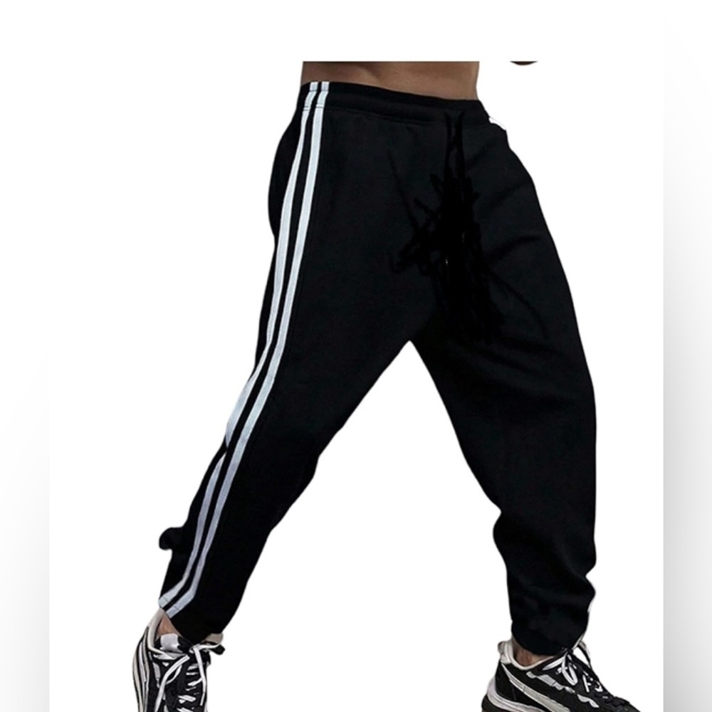 Men's Side Striped Jogger Pants Drawstring Waist Athletic Sports Running Workout